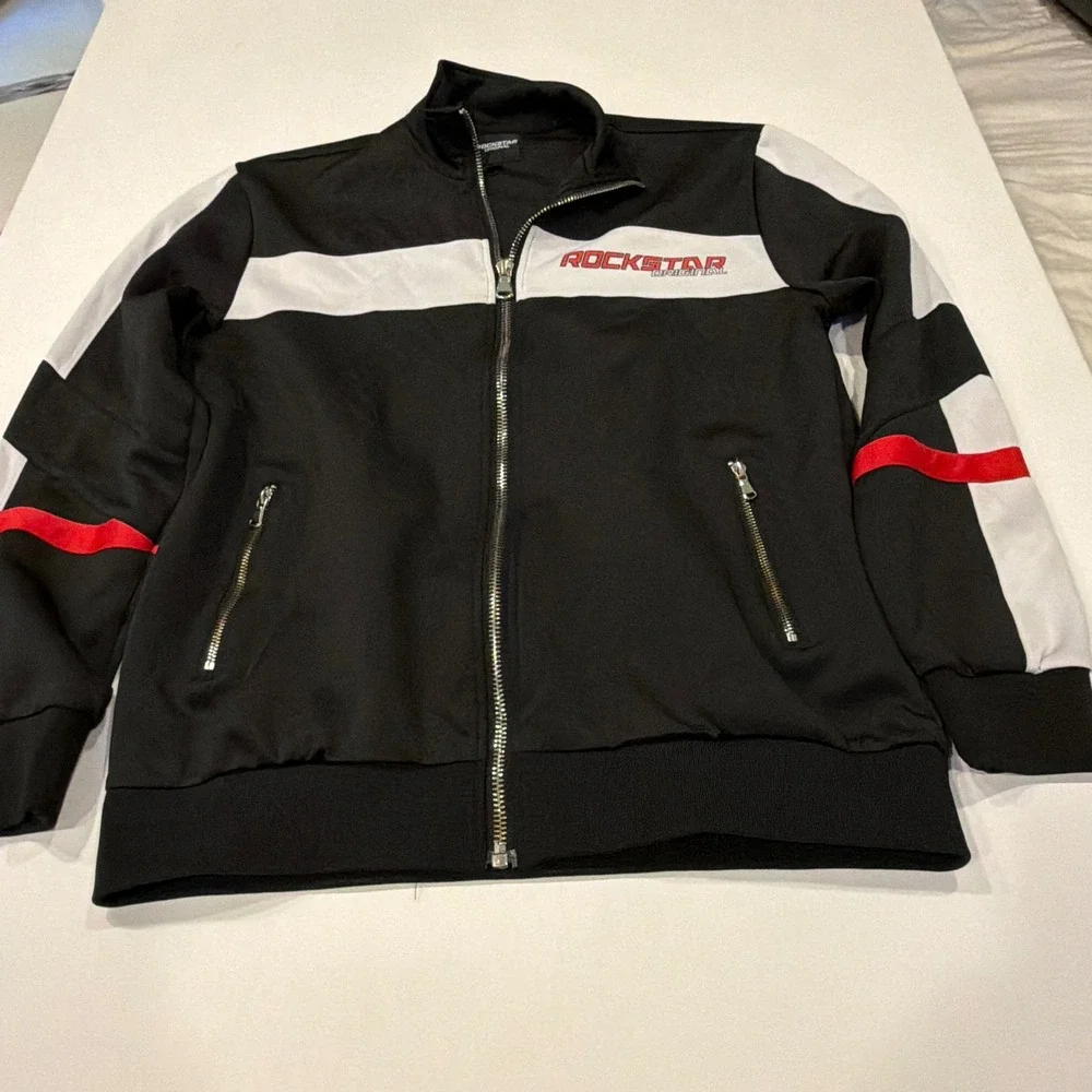 Rockstar Original Men's L Track Jacket Black Red Racing Moto Y2K Streetwear